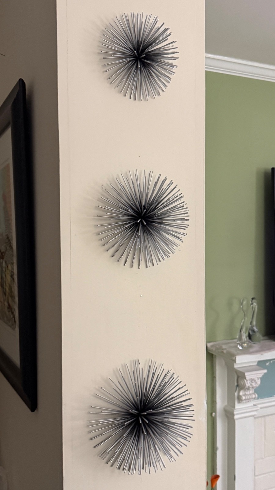MCM Silver Metal Wall Sculptures Set/3 Spiky Sphere Starburst Sea Urchin EUC