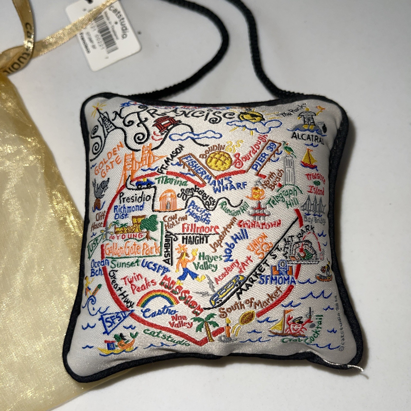Catstudio Hand Embroidered San Francisco  Pillow Ornament/Hanging 4 Inch