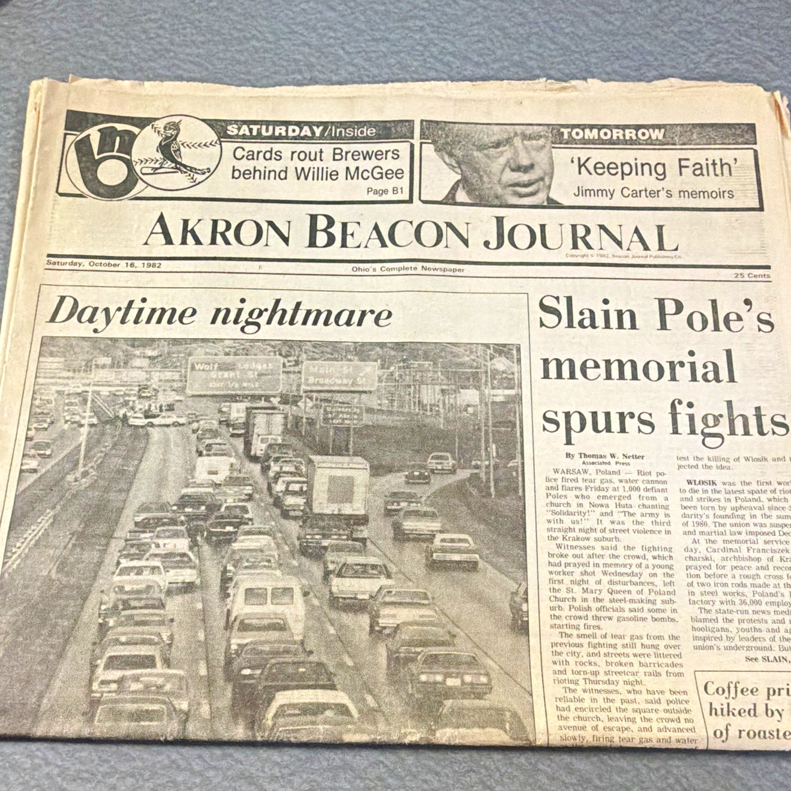 Vintage Oct 16, 1982 Akron Beacon Journal Newspaper Cards-Brewers WS Game 2