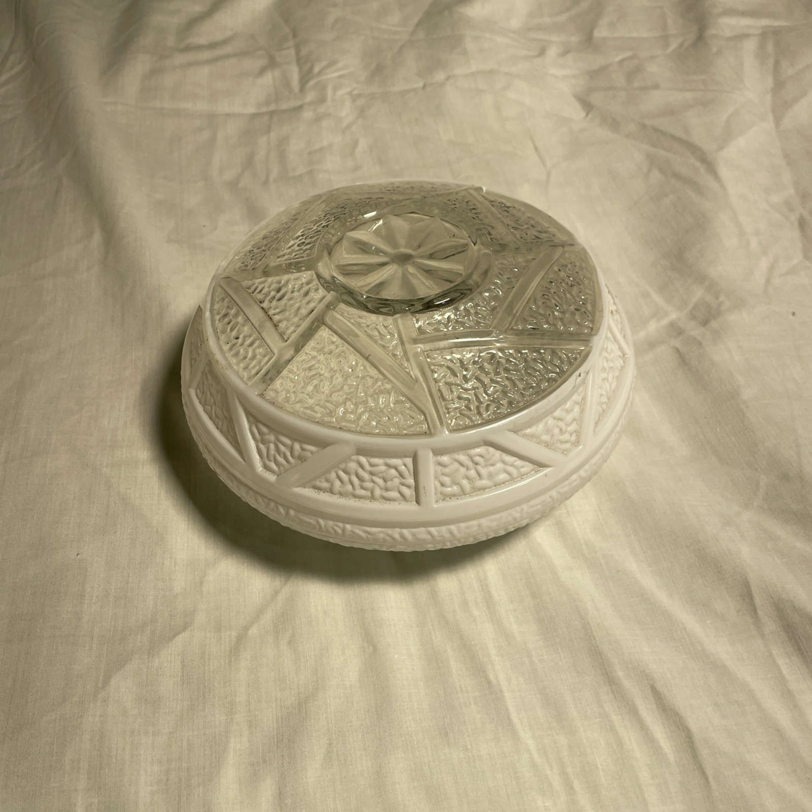 Vintage Frosted Art Deco Ceiling Light Cover  White Clear Glass Bubbles 5” OPN