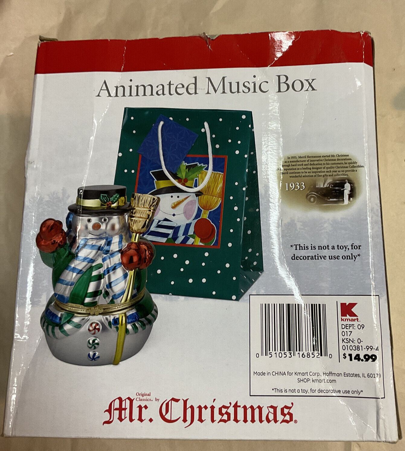 MR.Christmas animated music box -kmart multicolored 6.5” height Christmas.