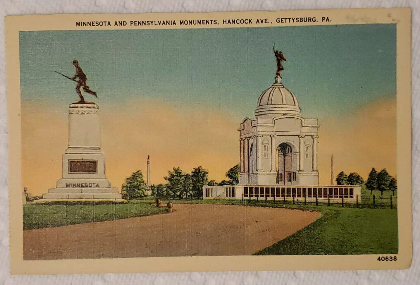 Postcard Minnesota and Pennsylvania Monuments Hancock Gettysburg Pennsylvania A2