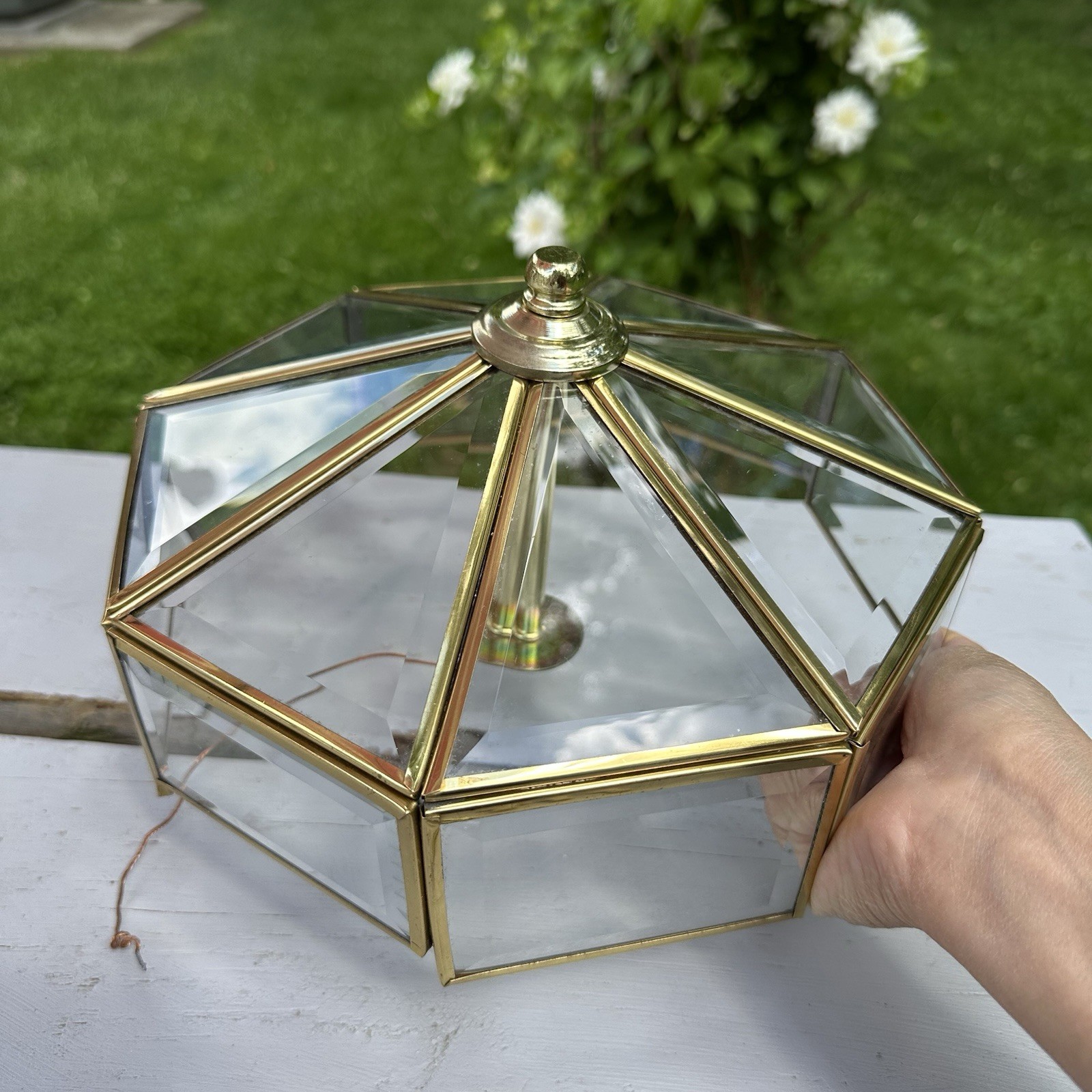 Beveled Glass Ceiling Light Shade Fixture Soldered Brass Octagonal Replacement