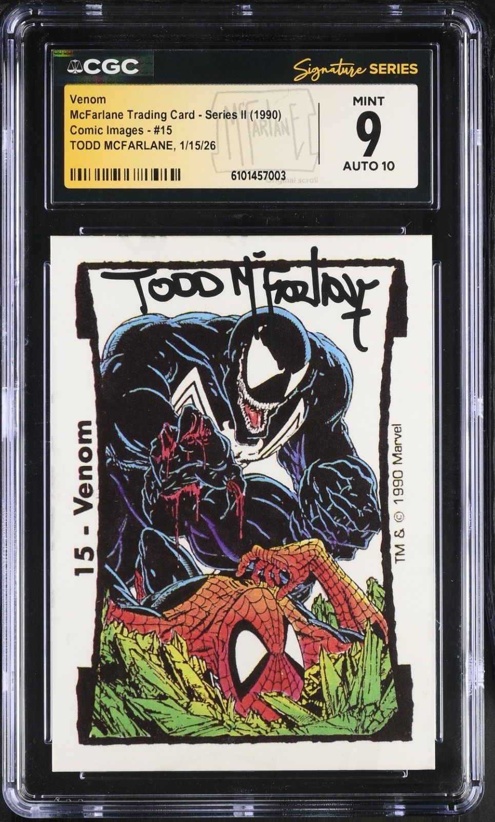 1990 Comic Images MCFARLANE Trading Card Ser. 2 CGC 9 SS AUTO 10 VENOM #15 1990 Comic Images MCFARLANE Trading Card Ser. 2 CGC 9 SS AUTO 10 VENOM #15