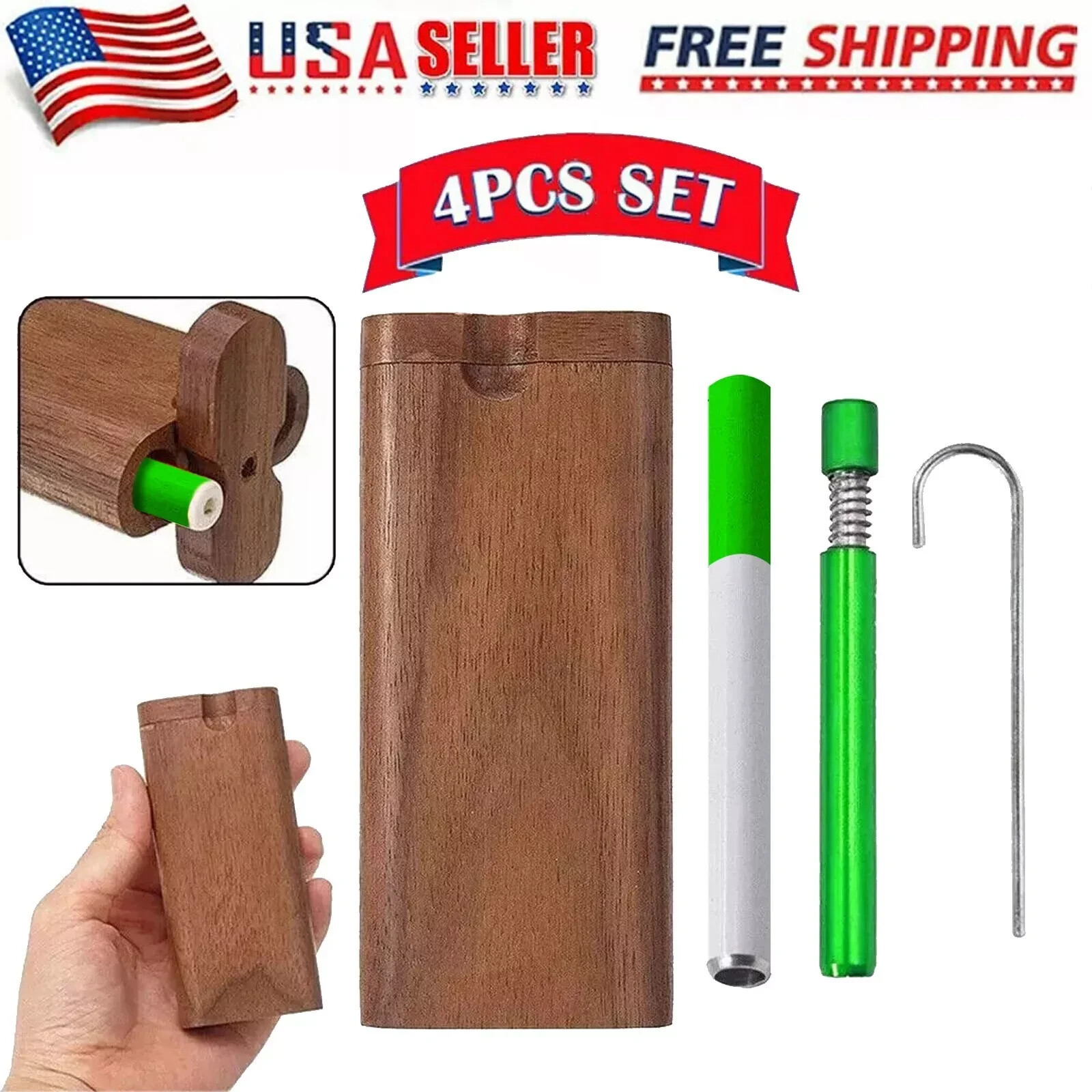 Wooden Dugout Pipe Self Cleaning Metal Bat Poker Smoking Pipe One Hitter Kit US