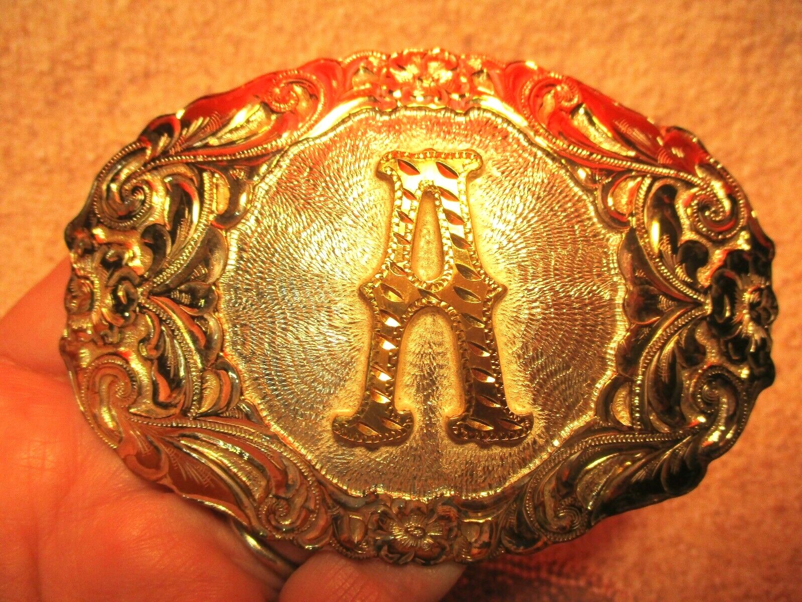 Fancy Letter ~A~ USA MADE CRURMINE El Aturo Bronze Heavy Western Belt Buckle 