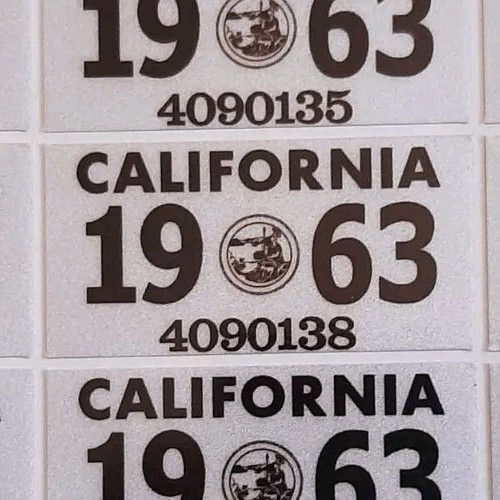 1963 California License Plate Registration Sticker, YOM, CA DMV $12.00 each