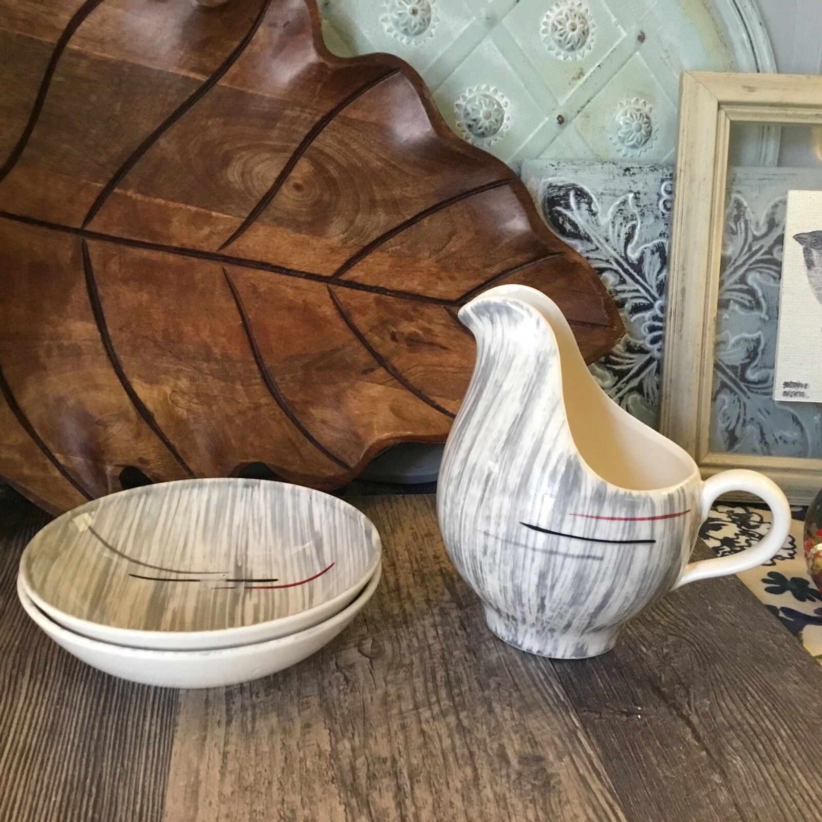 Hiawatha China by Stetson Creamer & 2 Bowls Mid Century Modern Design Excellent