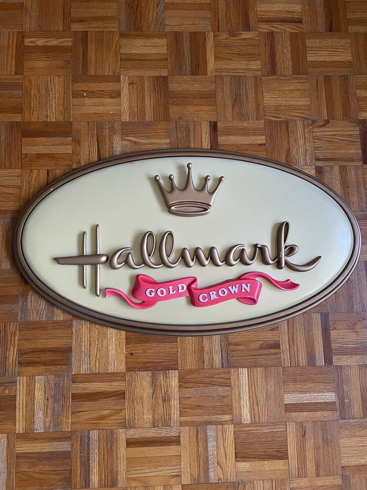 Vintage Hallmark Gold Crown Advertising Store Display Oval Sign ( 48”x26” )