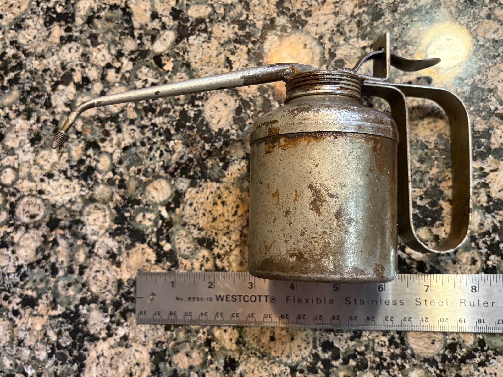 Vintage Plews Oiler Thumb Pump Oil Can Bent Spout Made in USA 6\