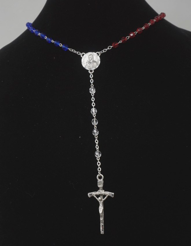 Vintage St. Kateri Lily of the Mohawks Crucifix Cross Rosary Glass Crystal 20''