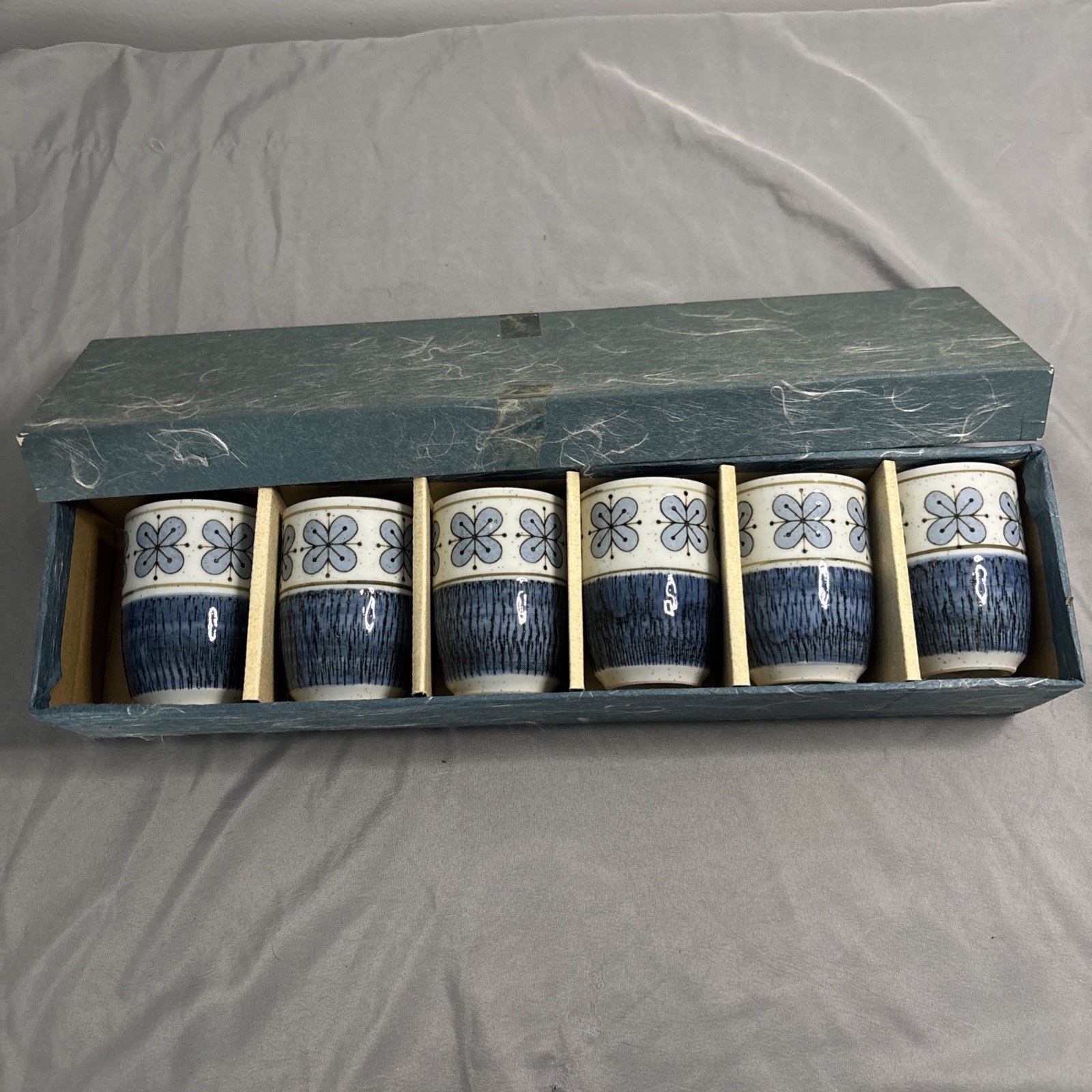 Vintage OMC Otagiri Set 6 Sake Tea Cups Blue White Japan