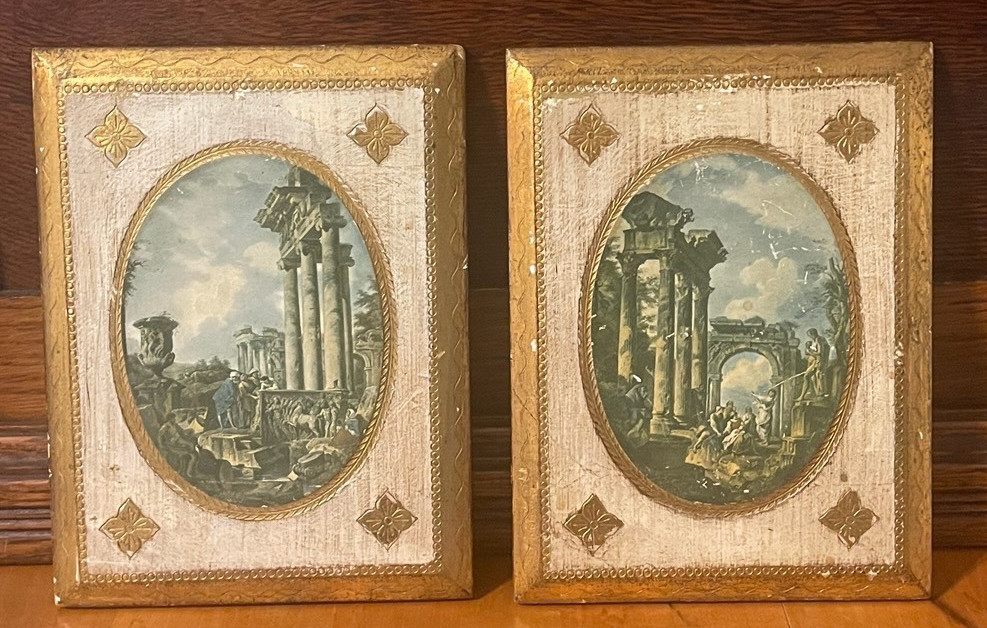 Pair Vintage Italian Florentine Gold Gilt Wood Wall Plaques Made in Italy 8