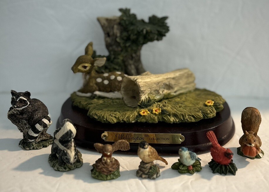 Wellington Collection Animal Figures/Wood Base Birds Deer Raccoon Skunk Squirrel