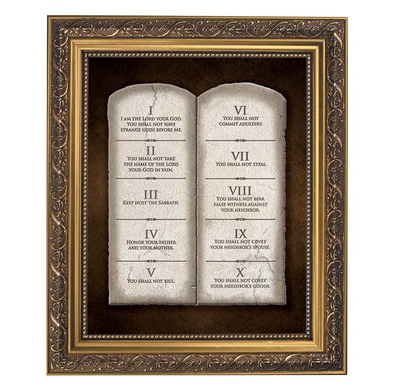 The Ten Commandments Framed Print, Under Glass With Gold Finish Frame 12.5