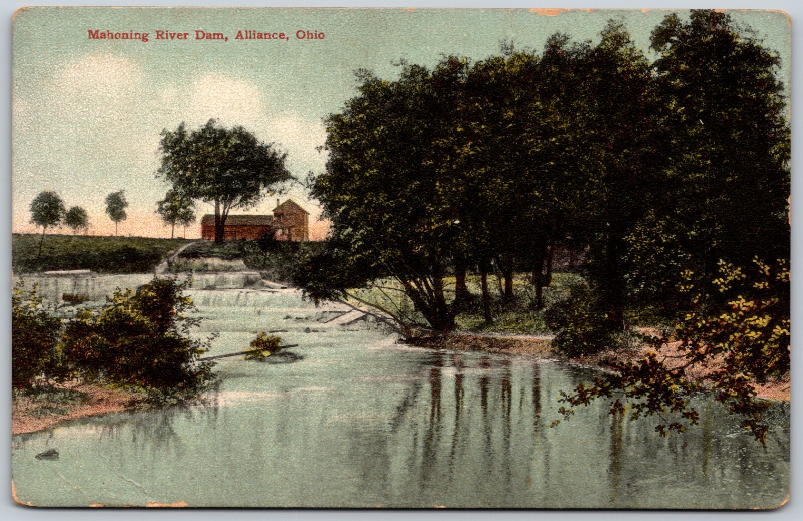 1908 Mahoning River Dam Alliance Ohio ANTIQUE Postcard 8238