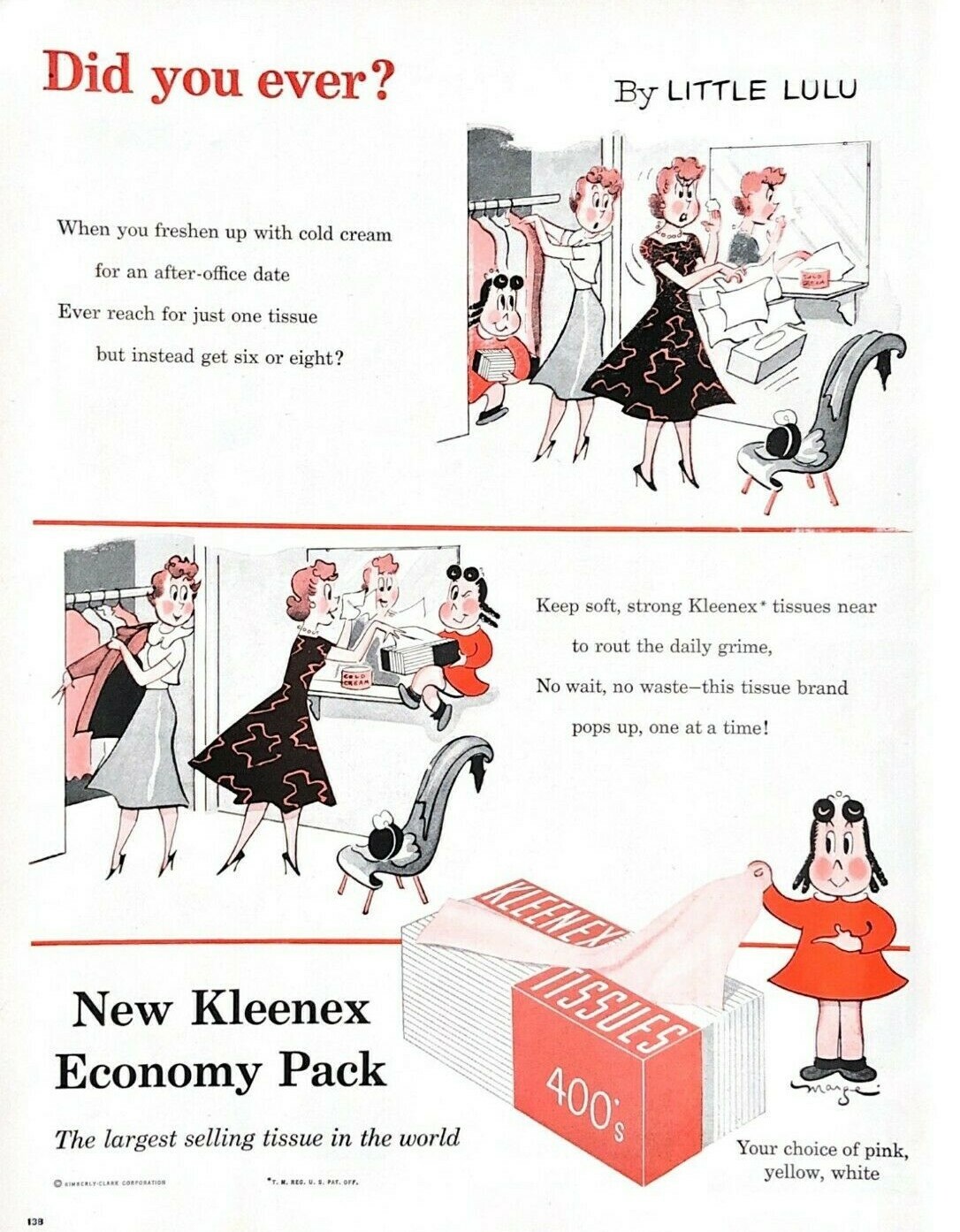 1955 Kleenex Tissues Print Ad Little Lulu Comic Did You Ever