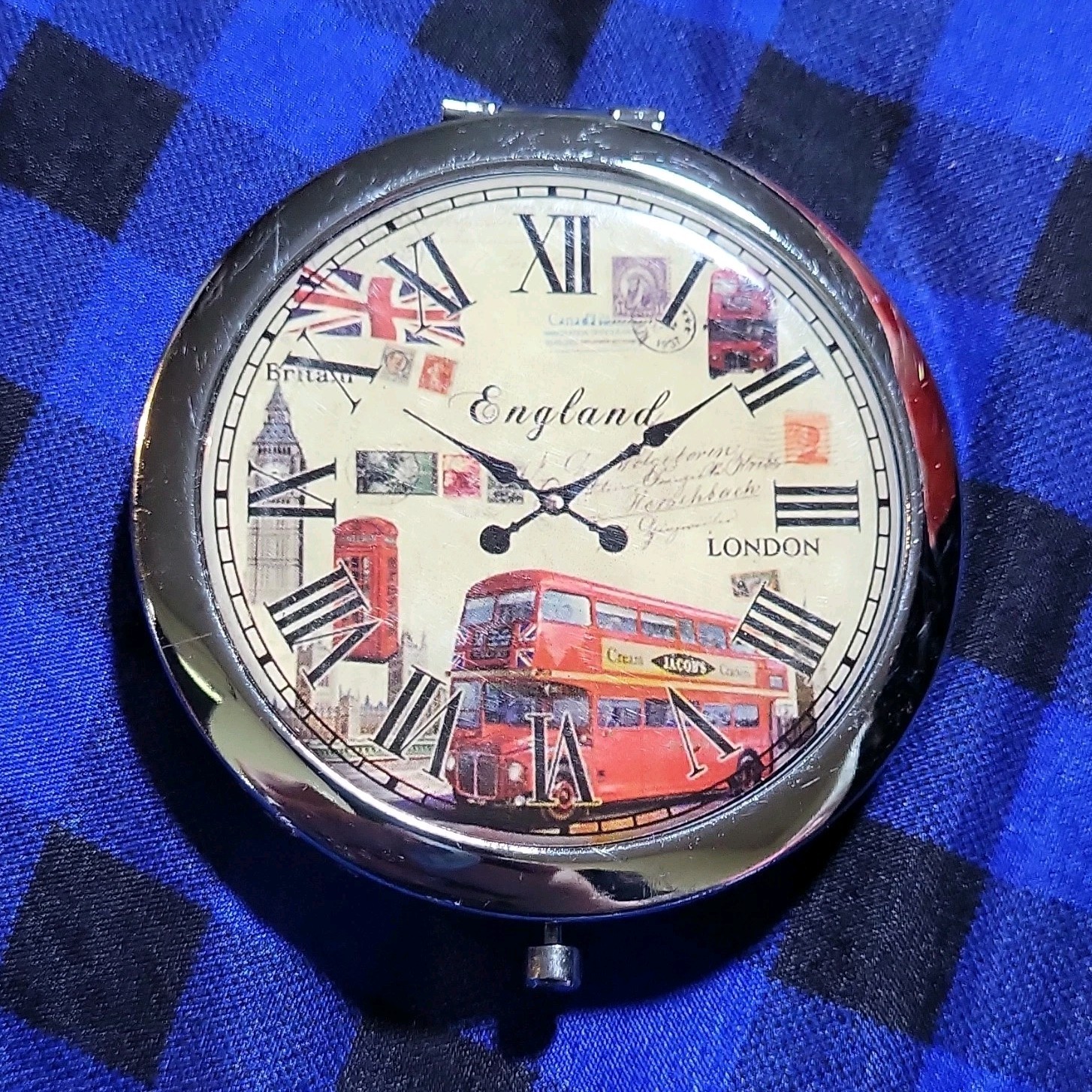 London England Clock Face Double-Decker Bus Compact Mirror, Double