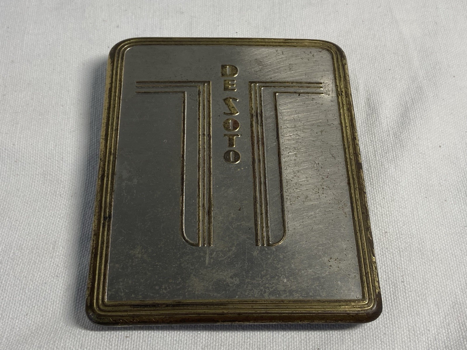 VINTAGE 1937 DESOTO CAR EMBLEM METAL LOGO TRIM AUTOMOBILE EMBLEM