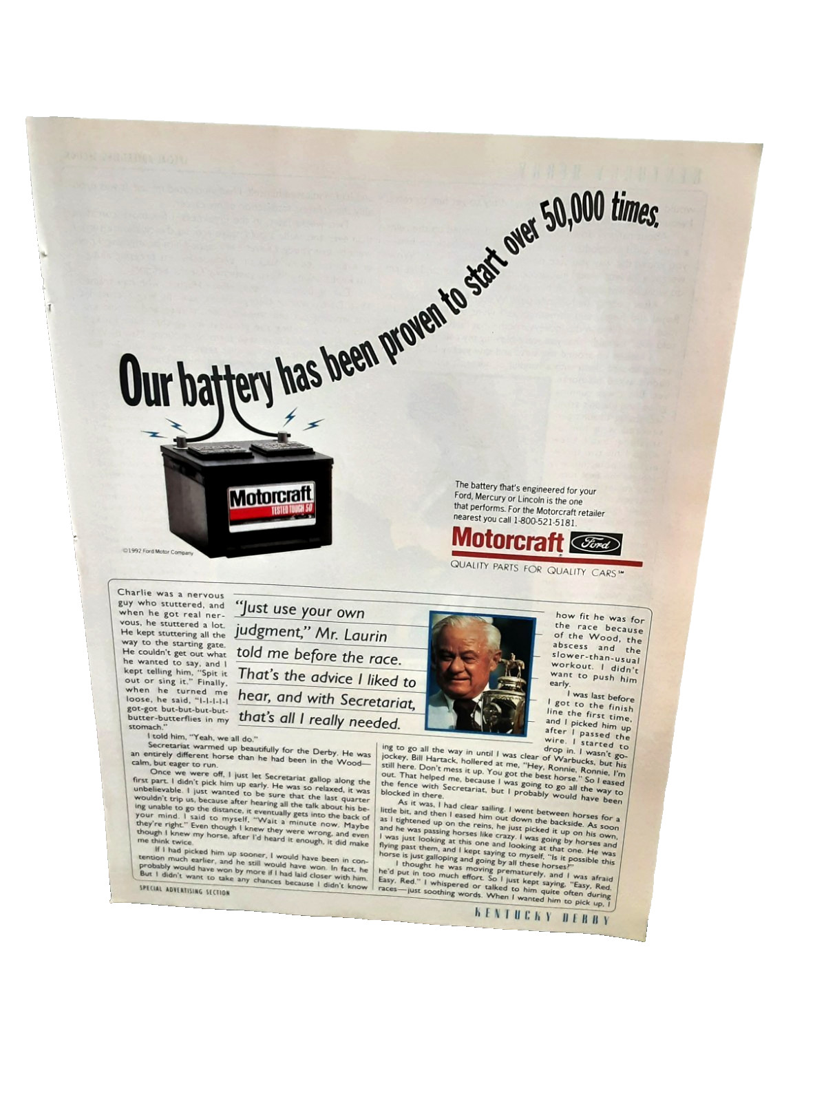 1993 Motorcraft Battery Ad Proven to Start 50000 Times Ford Lincoln