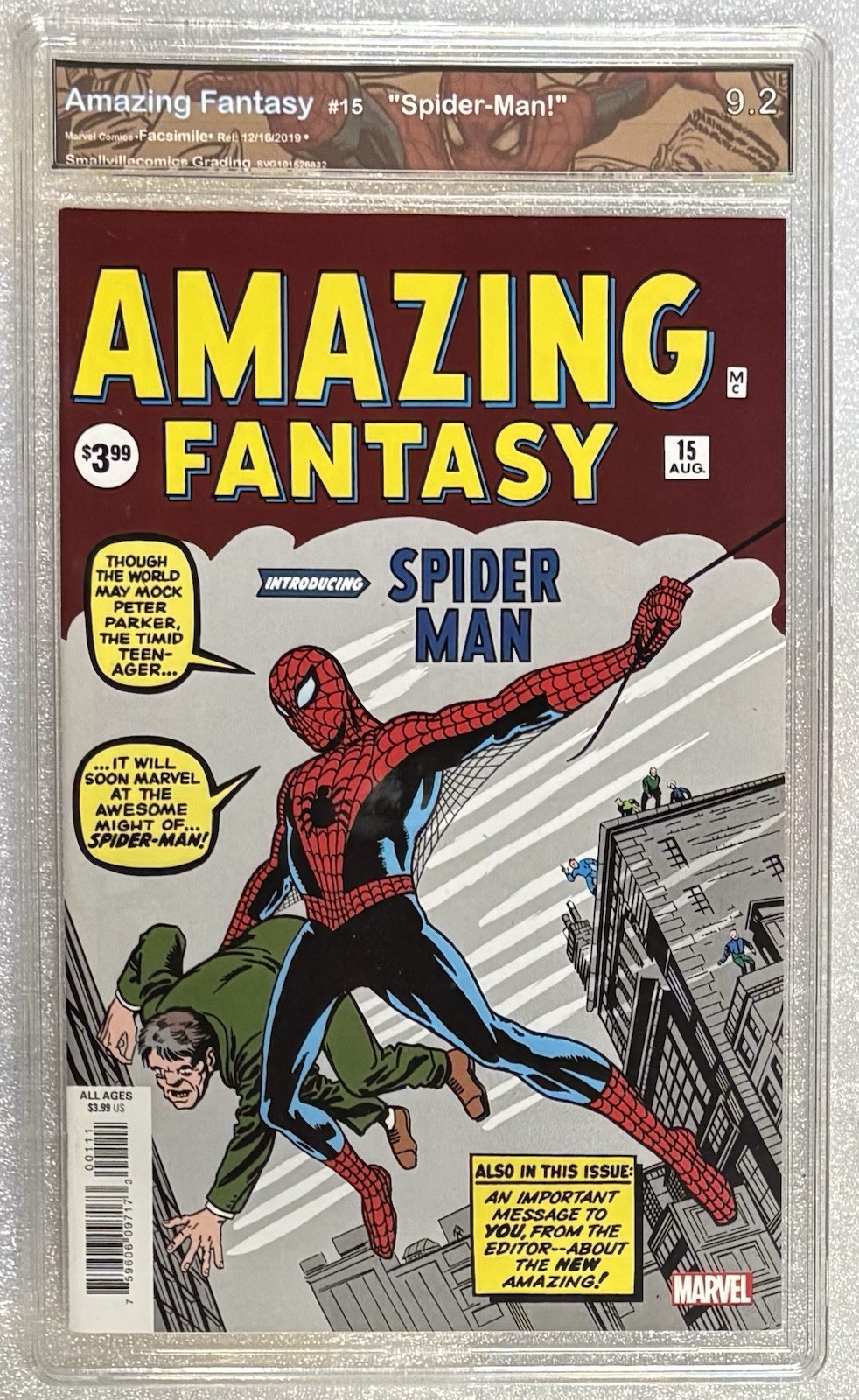 Amazing Fantasy #15 Facsimile (2019) Graded 9.2. The Amazing Spider-Man. Amazing Fantasy #15 Facsimile (2019) Graded 9.2. The Amazing Spider-Man.