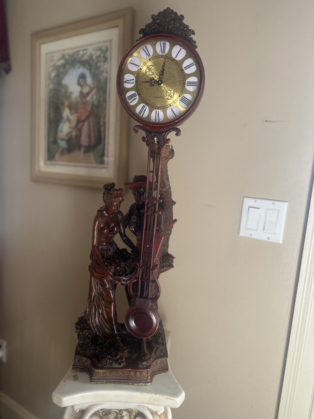 Lady Diana Faux Pendulum Clock  Quartz Clock Works. 31” tall base is 9x7.5