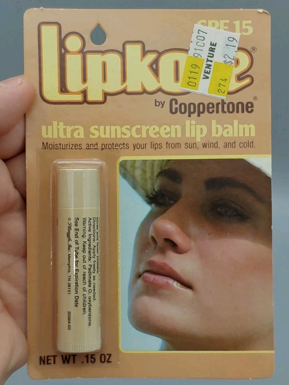 1987 Coppertone Ultra Sunscreen Lip Balm SPF 15 Venture Price Tag Ephemera