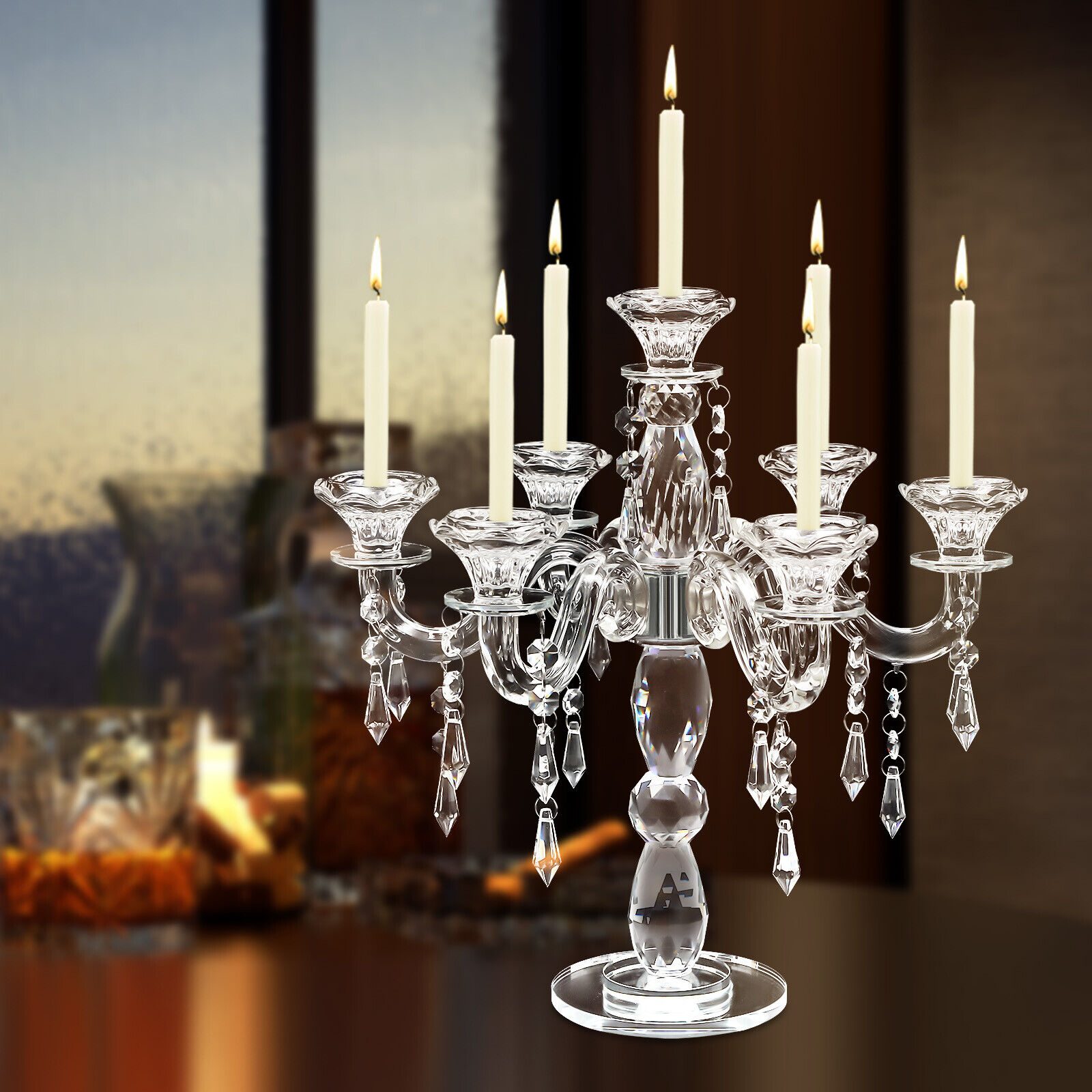 Crystal Candle Holder Candelabra 7-arm Wedding Birthday Party Gift Candlestick 