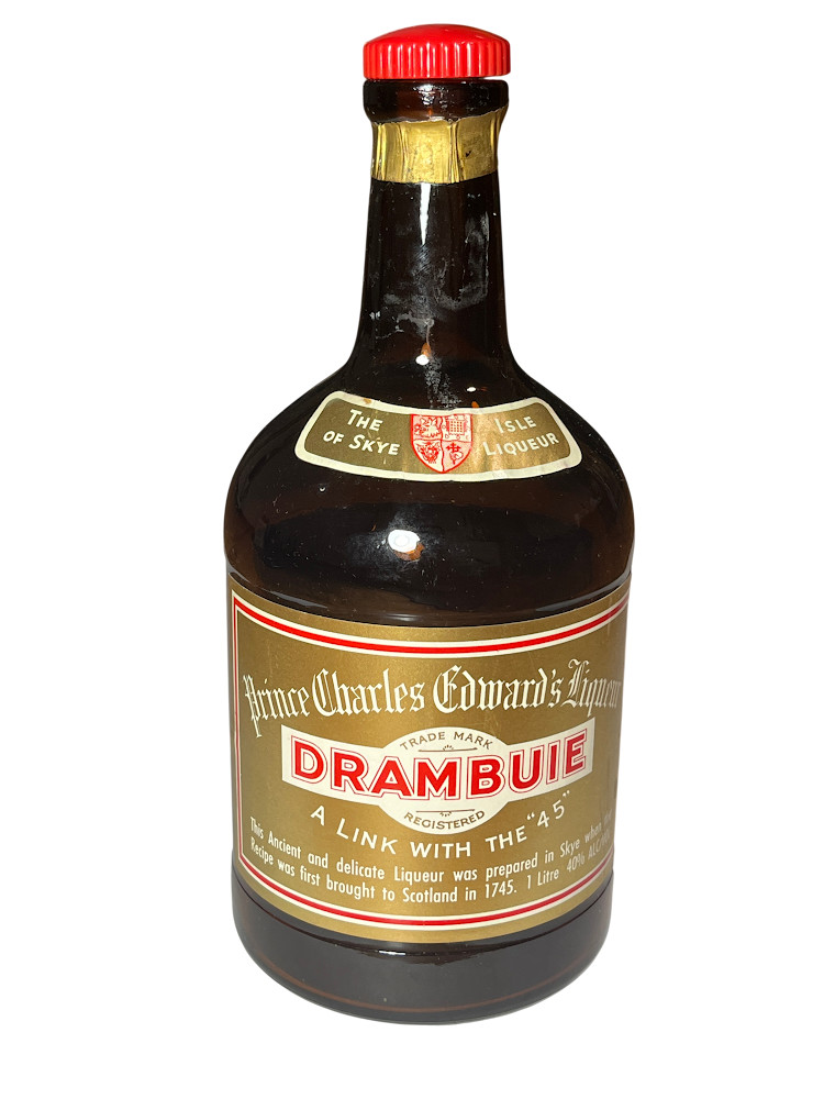 Vintage Drambuie Prince Charles Edward\'s 1L Amber Glass Bottle EMPTY Scotland Vintage Drambuie Prince Charles Edward\'s 1L Amber Glass Bottle EMPTY Scotland