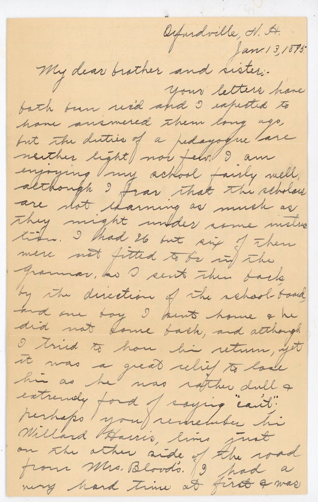 1875 Handwritten Letter by James W Pringle Oxfordville, NH  Signed New Hampshire
