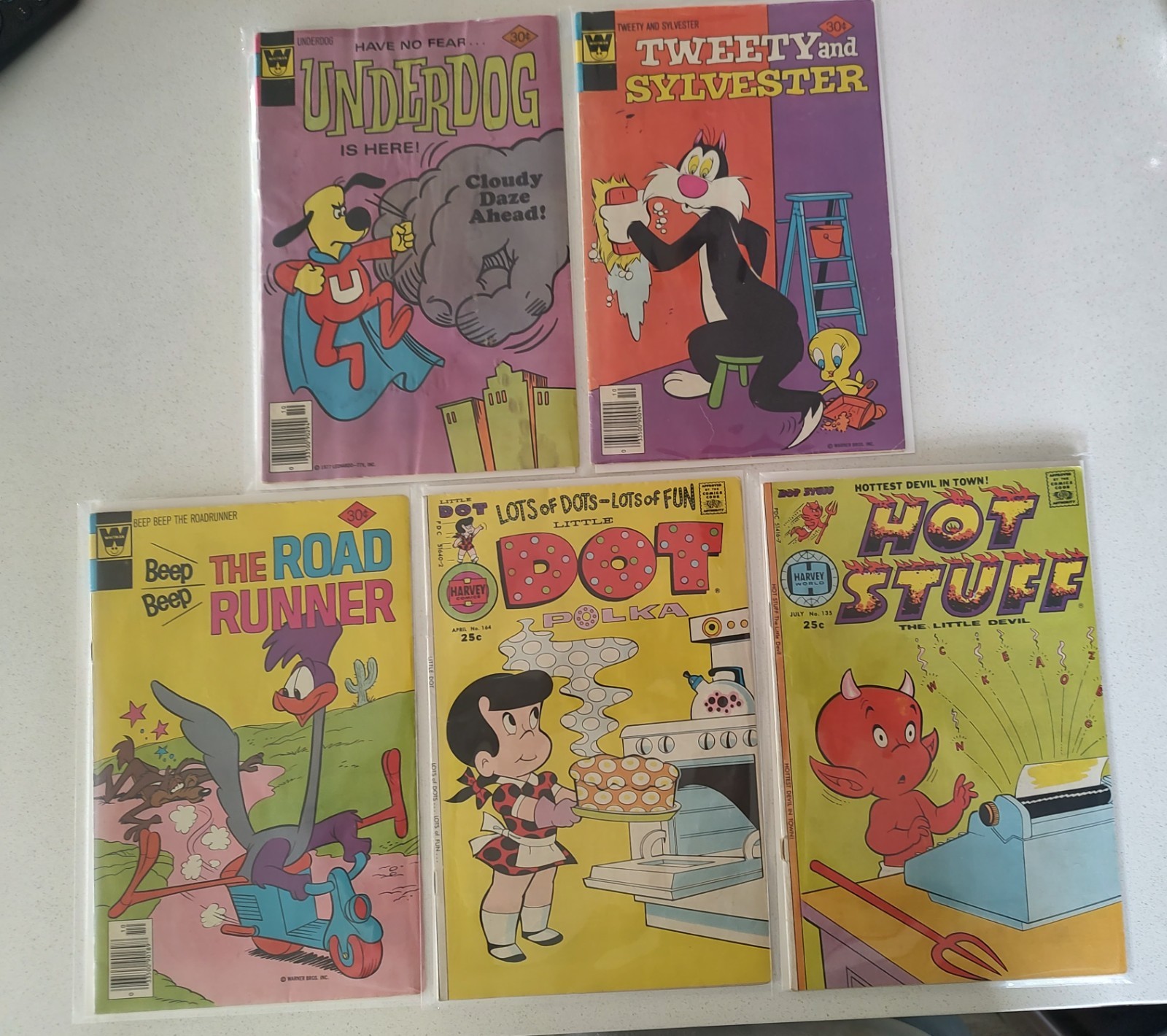 5 Vintage Cartoon Character Comic Books - Harvey Comics/Whitman Variant