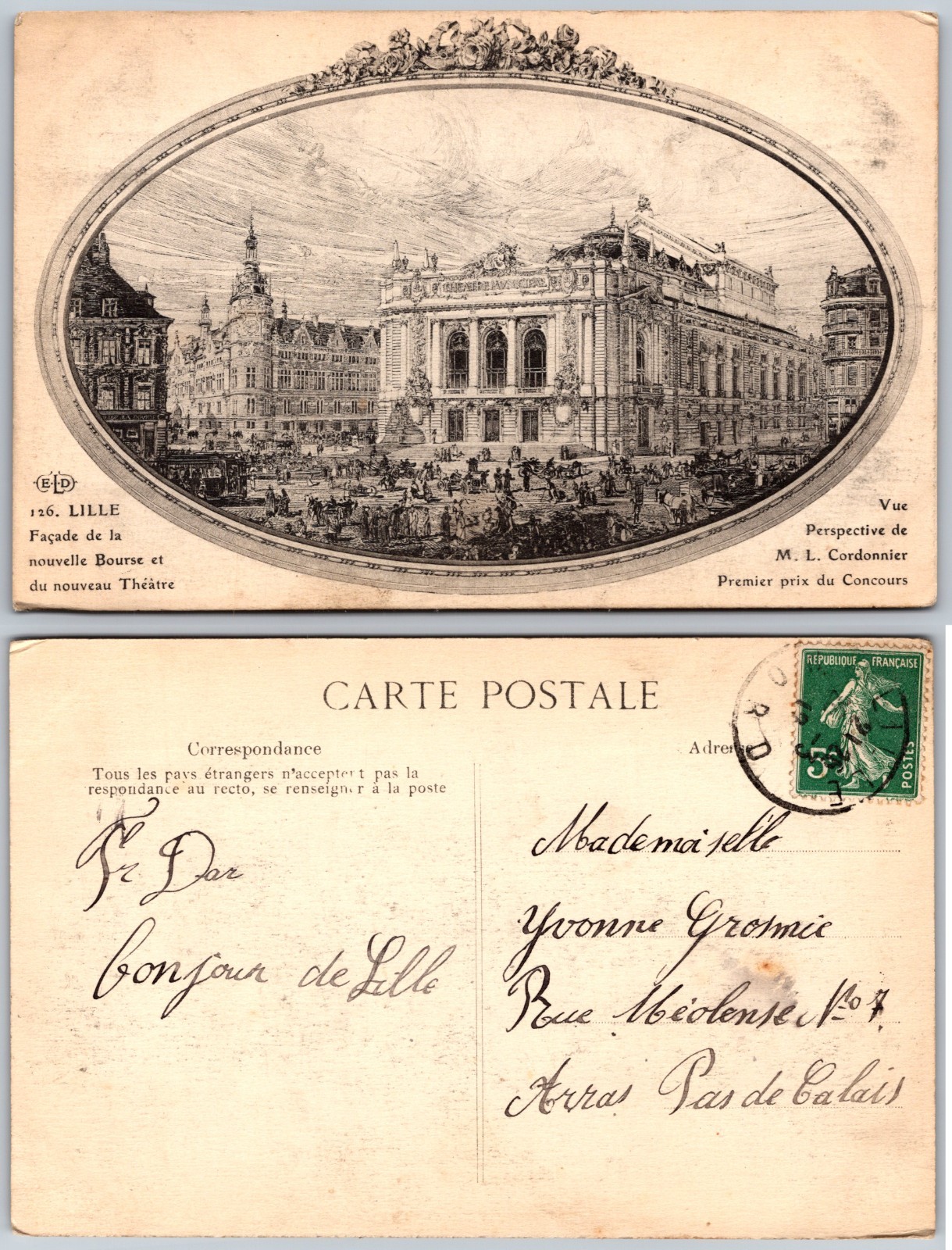 Lille France Nouveau Theatre Illustration Postcard