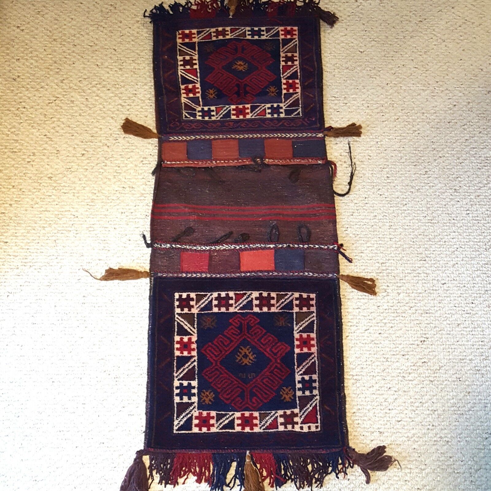 Hand-Woven & Knotted Baluch Tribal Wool Camel Saddlebag, Thick, Heavy