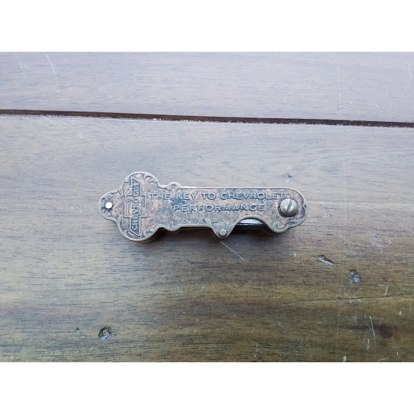 Vintage Chevrolet Performance Key Multi Tool Spark Plug Carburetor Gauge Brass
