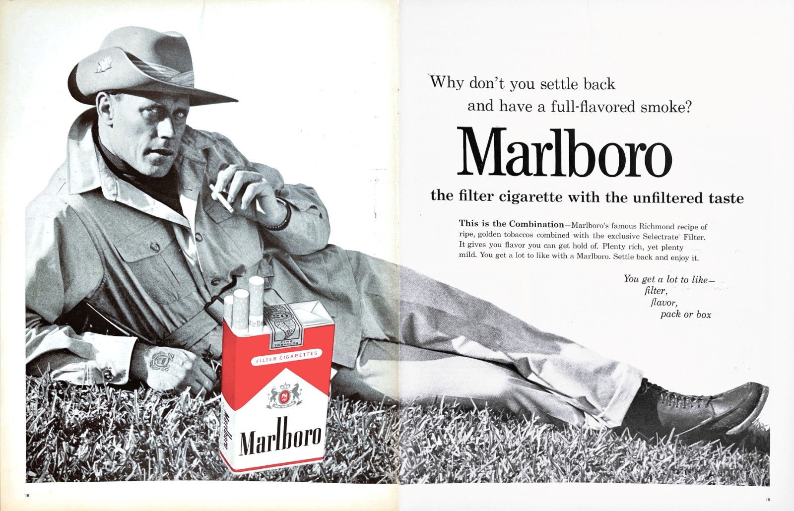 Tattooed Marlboro Cowboy Safari Attire Rat Patrol Hat 1962 Vtg Magazine Print Ad