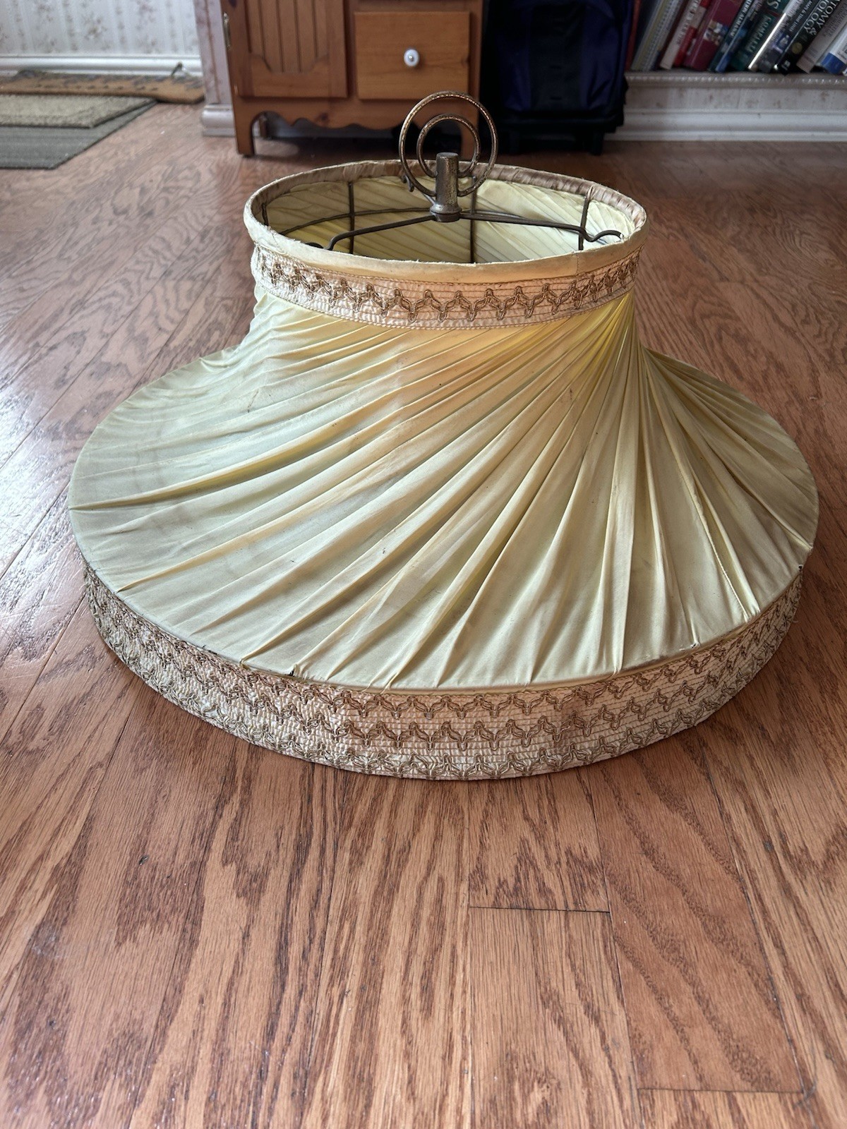 Vintage Lamp Shade Frame Cloth Trim Large Antique Finial 24” Floor Lamp