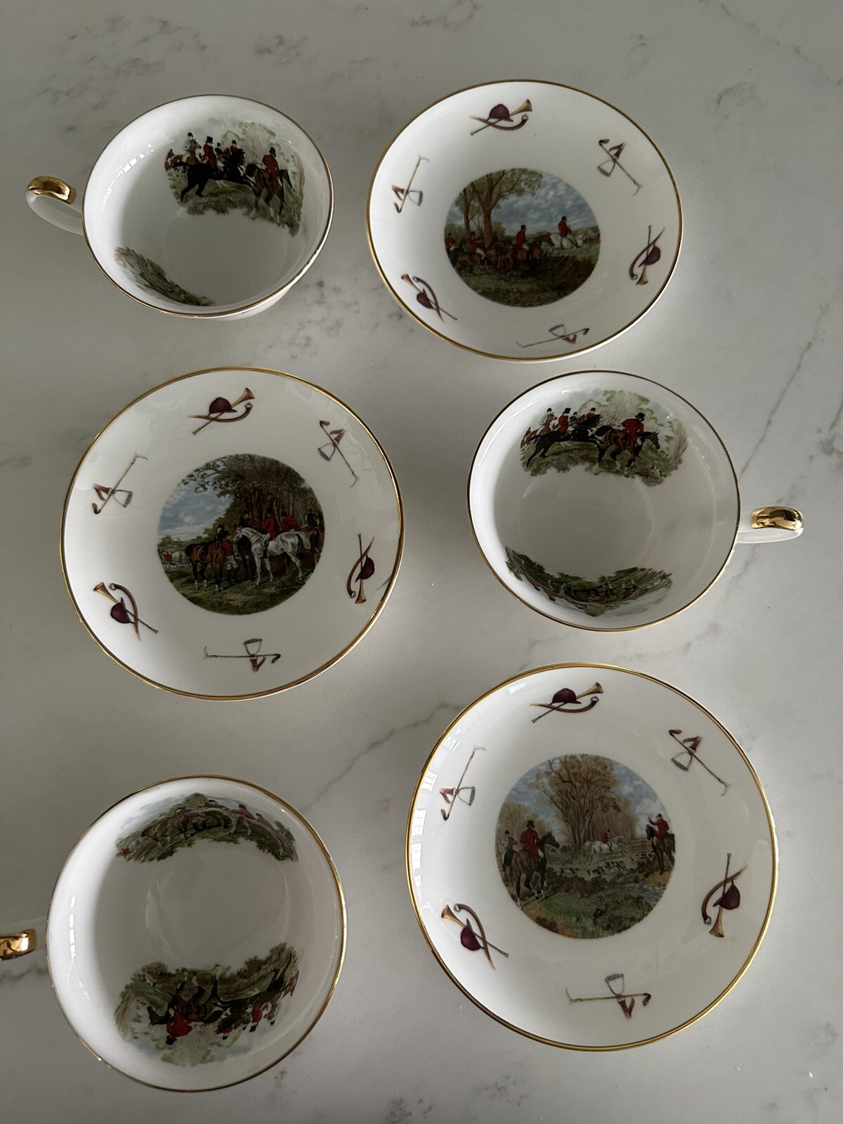 Sheltonian Bone China 3 Rare Horse Hunting Cups & Saucers Staffordshire NWOT