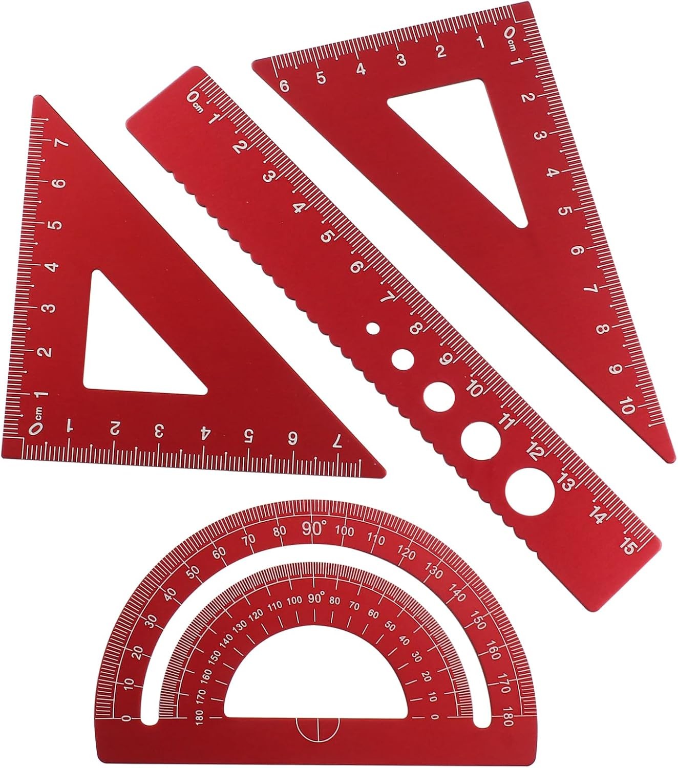 4 Pcs Triangular Ruler Set, Aluminum Alloy Geometry Tools, Metal Drafting Ruler