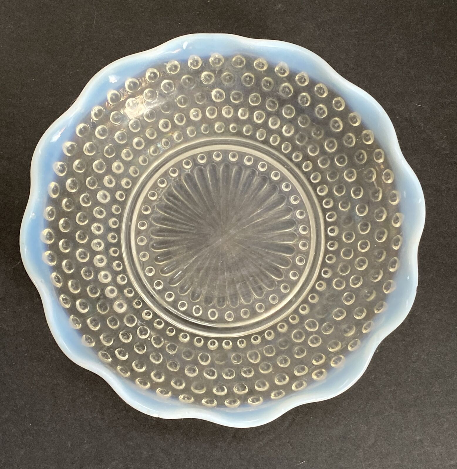 Vintage Fenton White Opalescent Moonstone Hobnail Candy Dish Bowl 7.5” Diameter