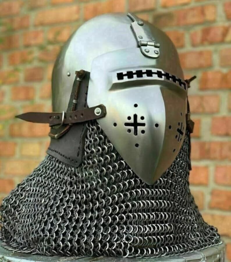 Medieval Nurnberg Bascinet Hounskell Helmet 14th Century Steel Chainmail Knight