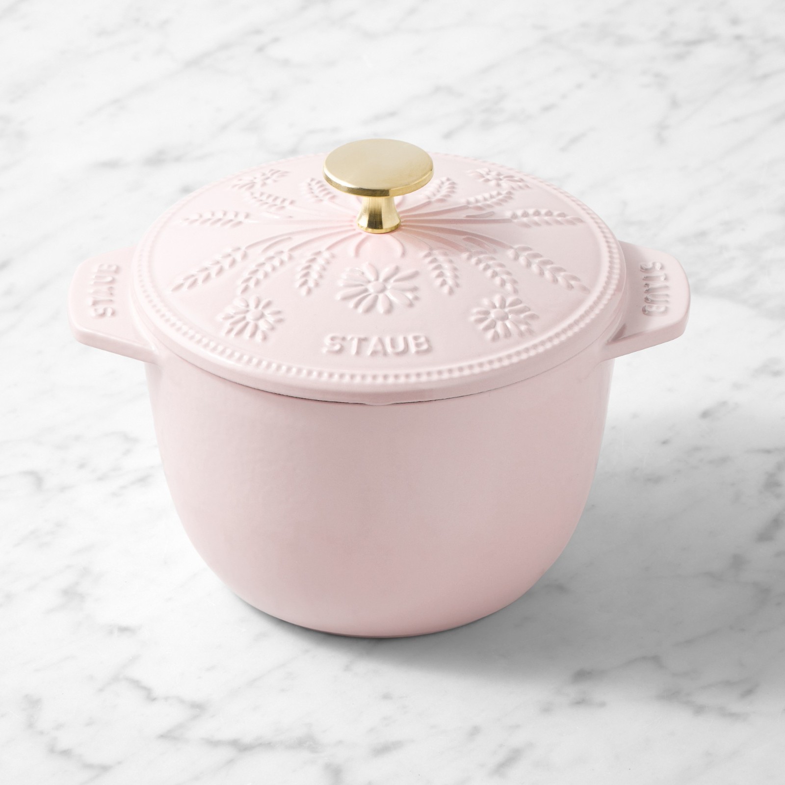 Staub Enameled Cast Iron Floral Petite French Oven, 1.5-Qt. Pink Peony