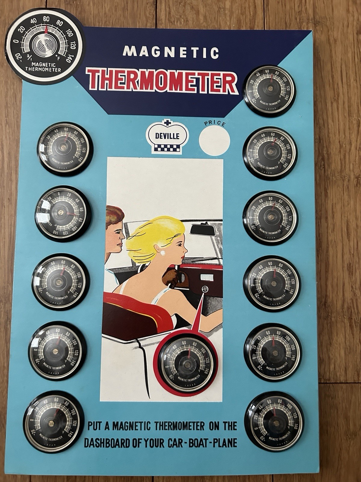 Vtg NOS 12 Deville Magnetic Car Thermometers w/ Display Card **tk