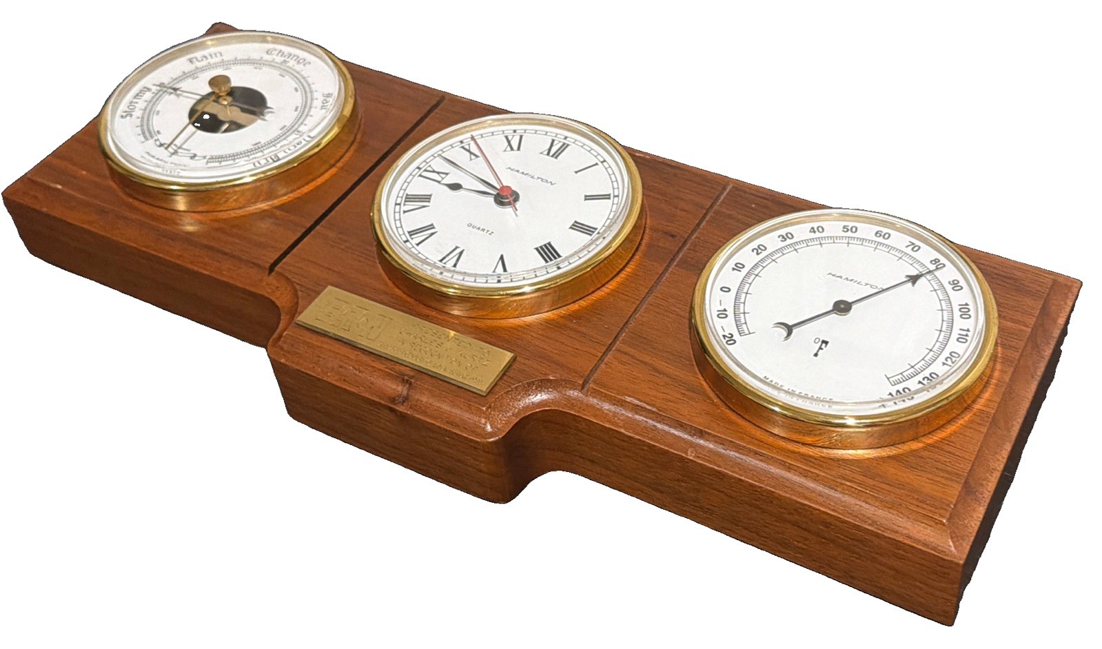 Hamilton France Wood & Brass Weather Station Barostar Thermostar