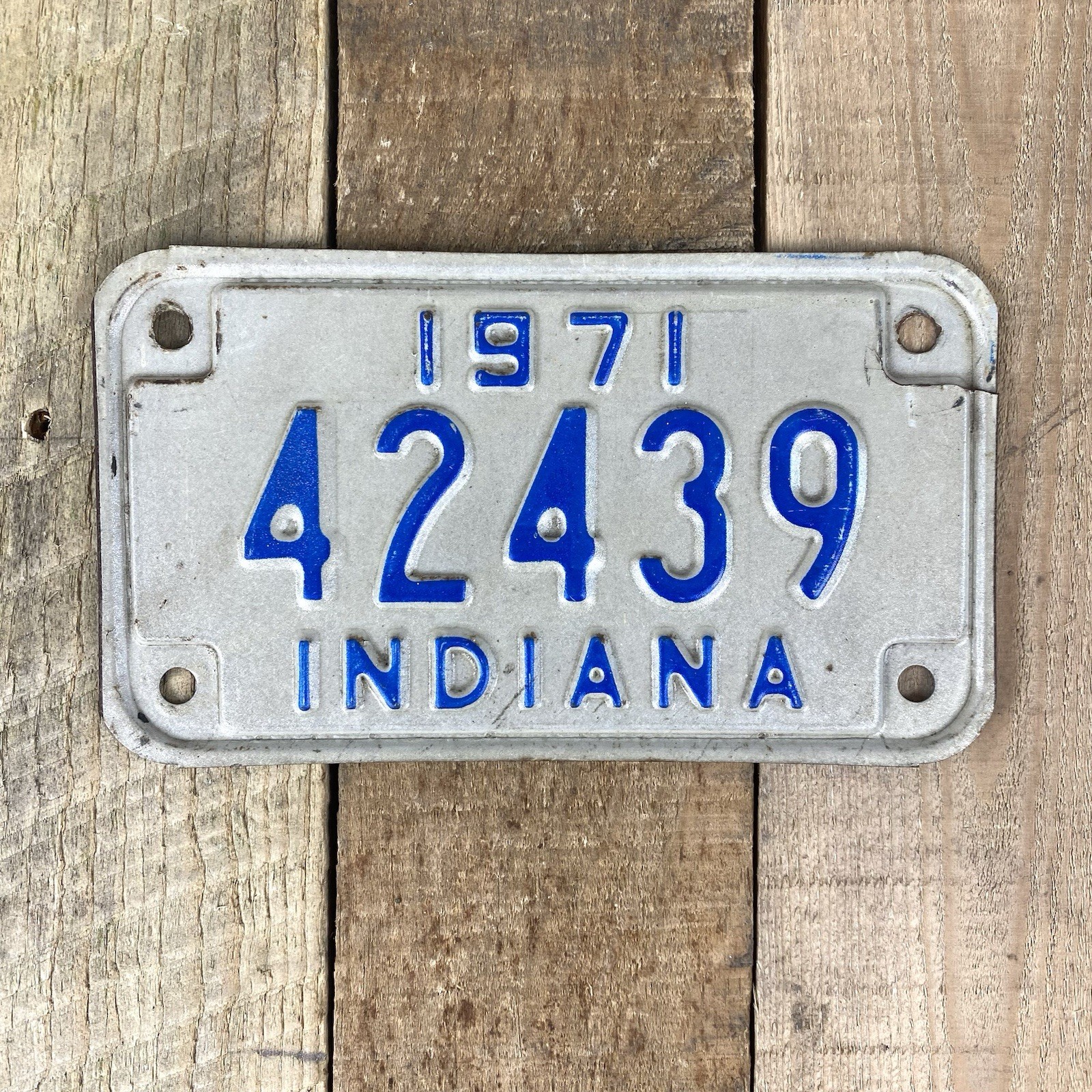 Vintage 1971 Indiana Motorcycle License Plate Tag 42439