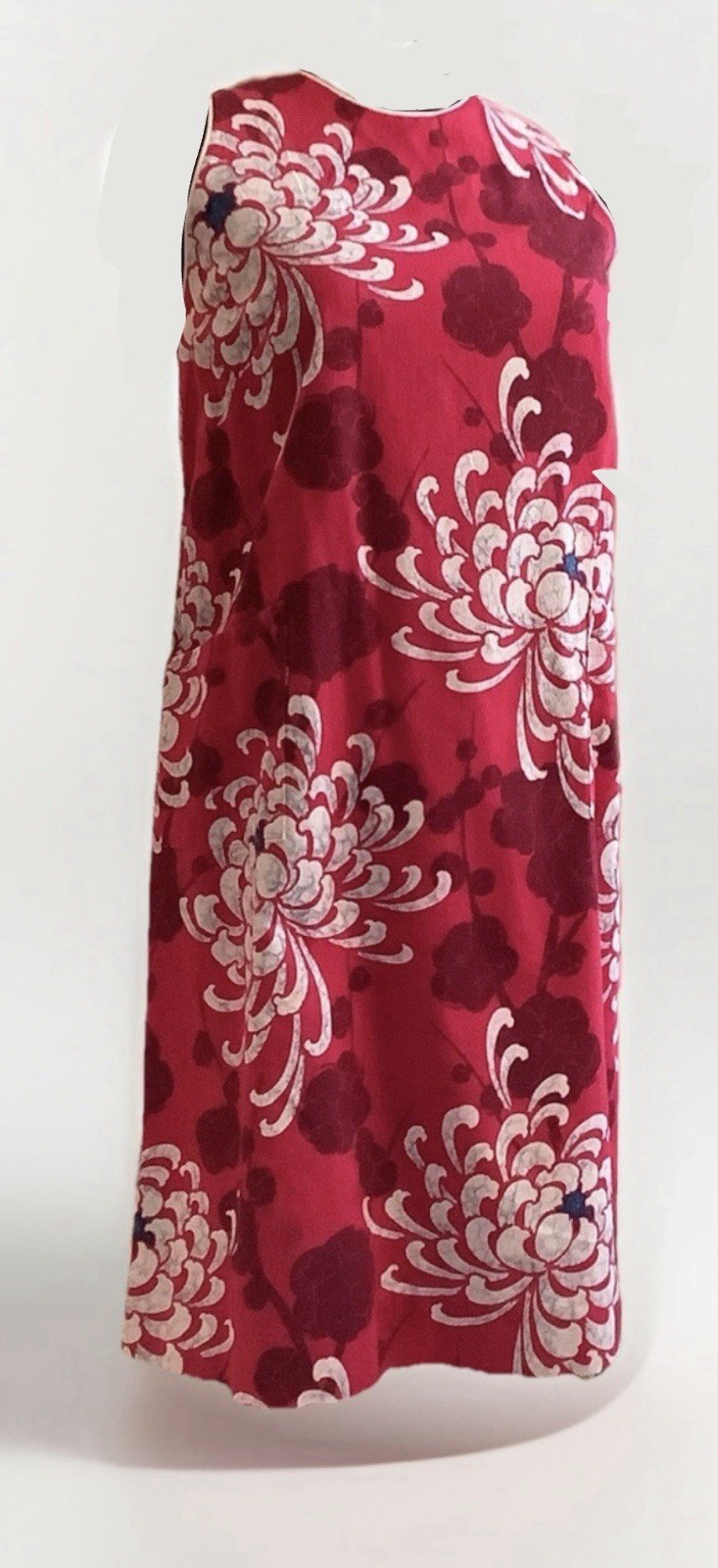 Vtg MAUNA KAI Women’s Barkcloth Hawaiian Dress Sz Med Red w/ White Florals EVC