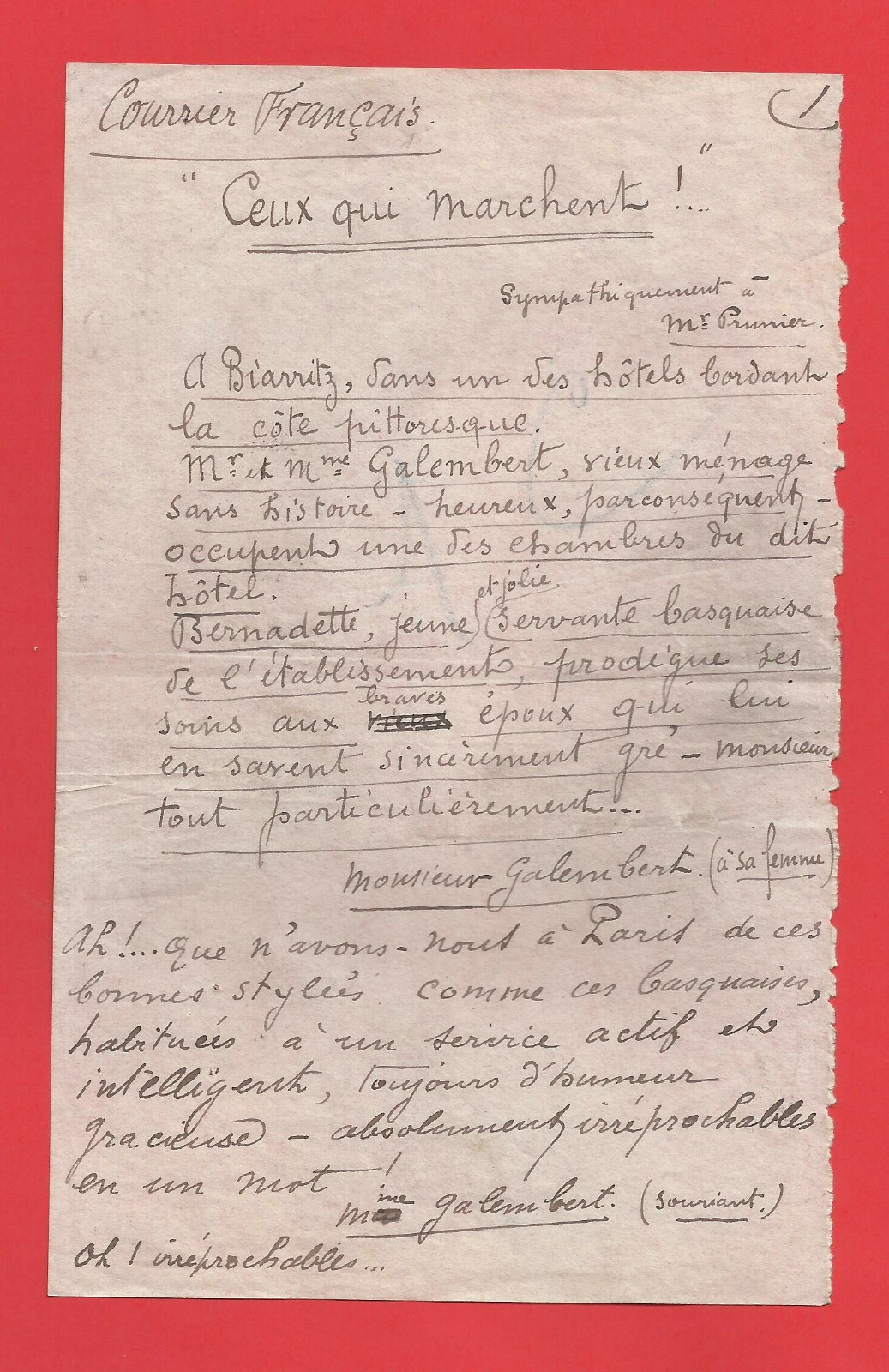 AI16-MANUSCRIPT SIGN-ALFRED MOYNE [THOSE WHO WALK]-COURRIER FRANCAIS-BIARRITZ