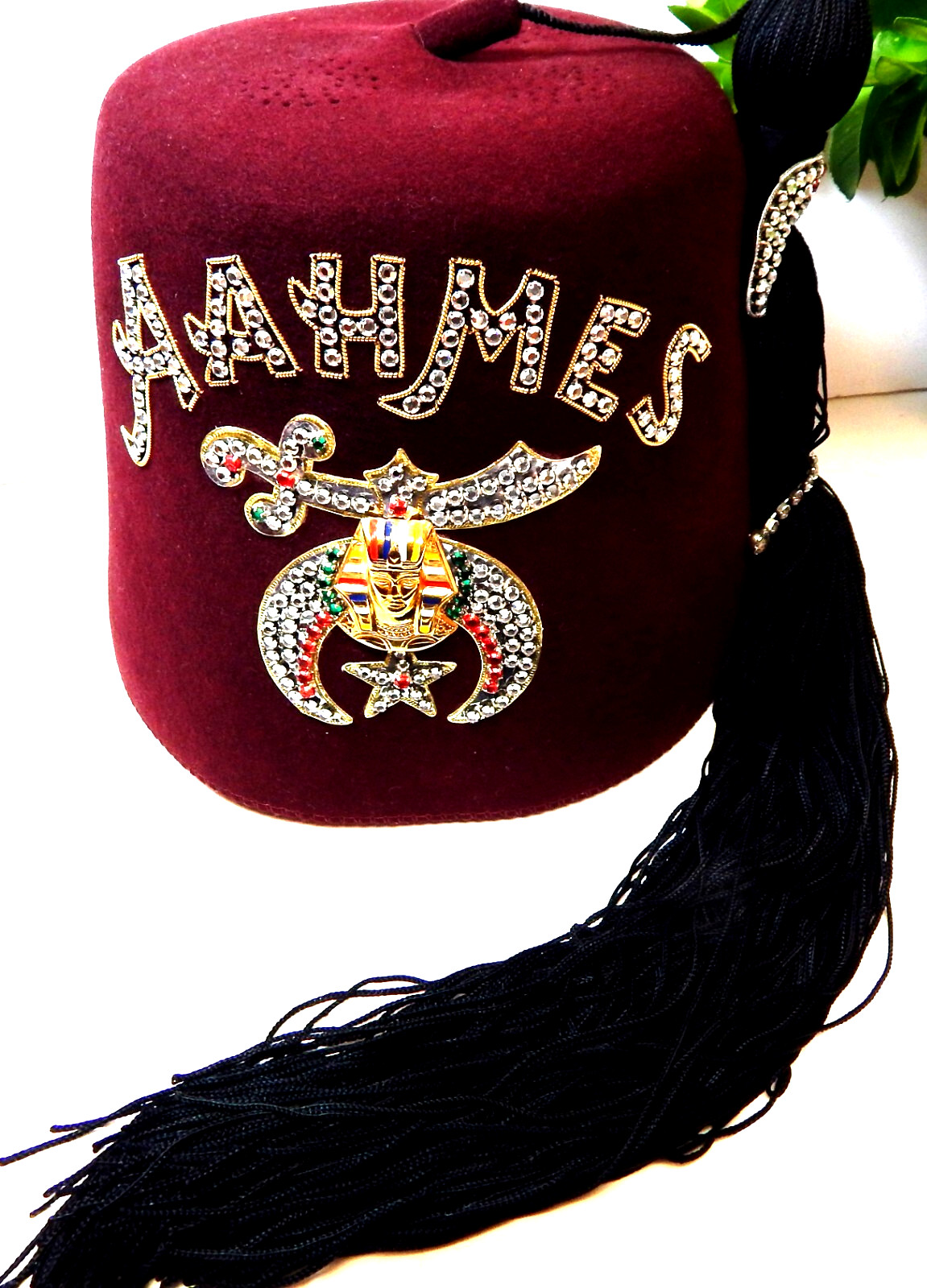Wool SHRINER Fez HAT Jeweled RHINESTONES w TASSEL Freemason Mason AAHMES Vintage Wool SHRINER Fez HAT Jeweled RHINESTONES w TASSEL Freemason Mason AAHMES Vintage