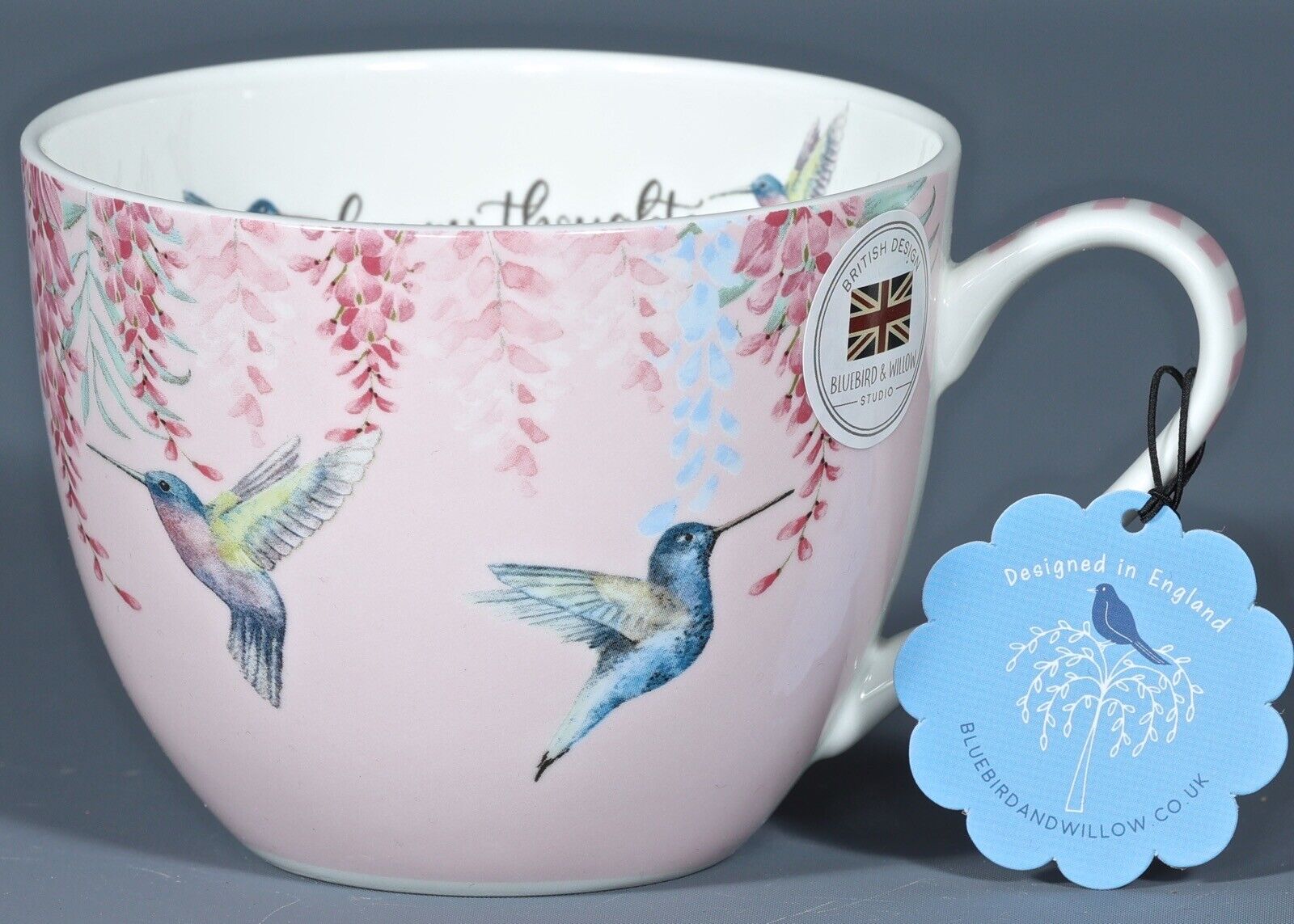 BLUEBIRD AND WILLOW HAPPY THOUGHTS Bone China Jumbo Cup