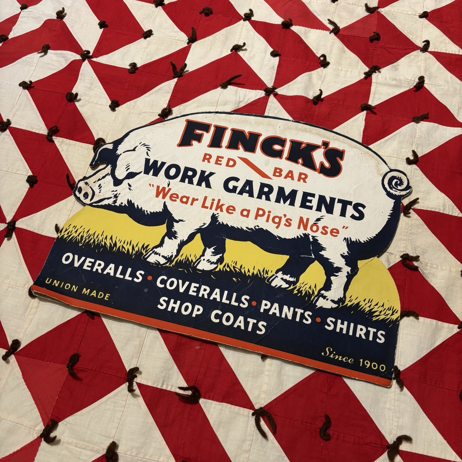 Vintage Fincks Workwear Cardboard Advertising Sign 50s As Is Promotional