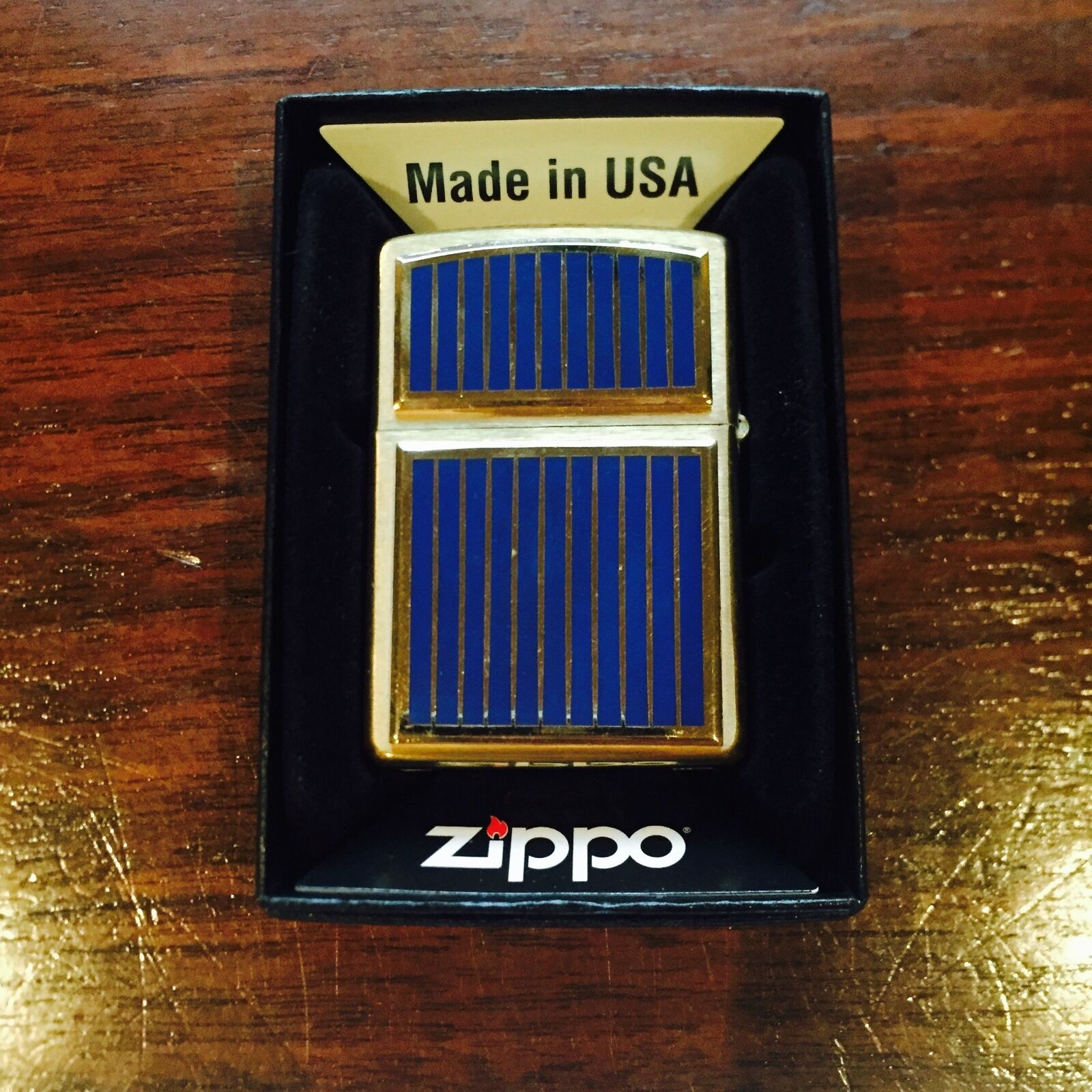 Zippo Lighter Blue and Gold Double Emblem 1994 Design